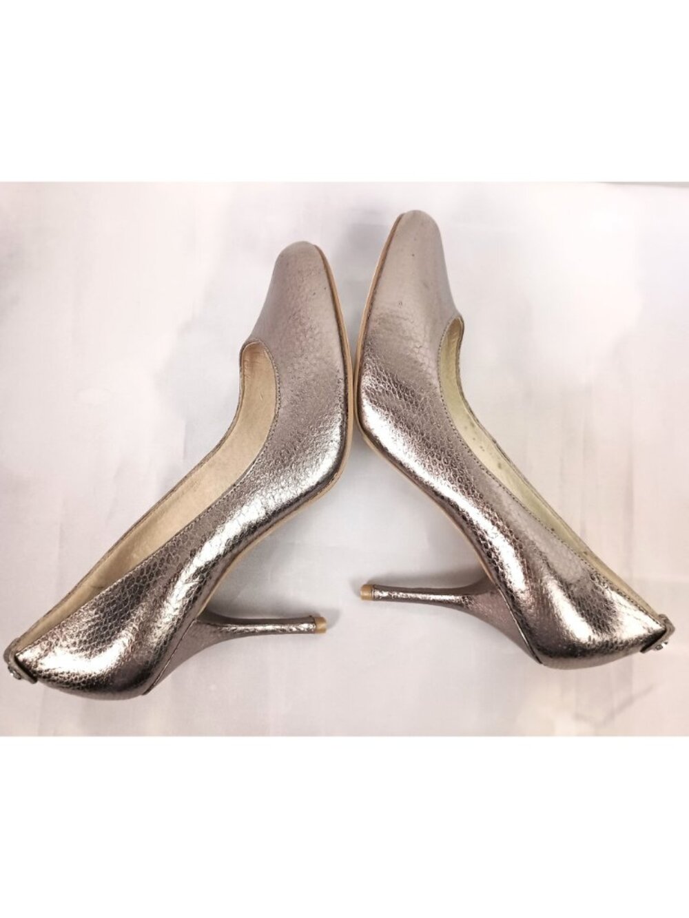 Michael Kors Pressley Pumps Metallic Crackle Leather Stiletto Women 6.5 - Picture 6 of 10